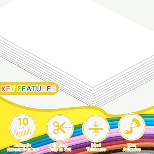 10 Pack Eva Foam Sheets Craft 8 x 12 inch (White) - color: White