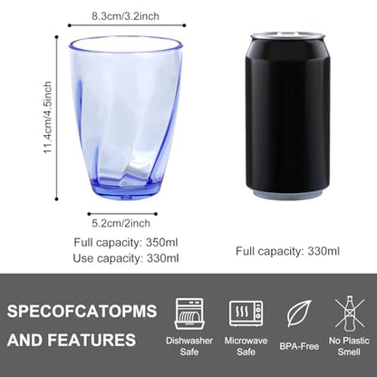 Topsky 12-ounce Plastic Water Tumblers | Set of 4 Transparent Unbreakable Drinking Glasses Clear Acrylic Reusable Juice Wine Cups for Home Picnic Party, Dishwasher Safe, Stackable,Blue - color: Blue 12.3oz
