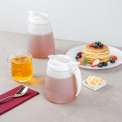 Restaurantware-Chef 101 32 Ounce All Purpose Syrup Dispenser, 1 Honey Dispenser - White Top, Stainless Steel Slide Cover, Plastic Pancake Syrup Bottle, Perfect For Diners, Restaurants, Home - color: White, size: 32 Ounces, style: 1 Count