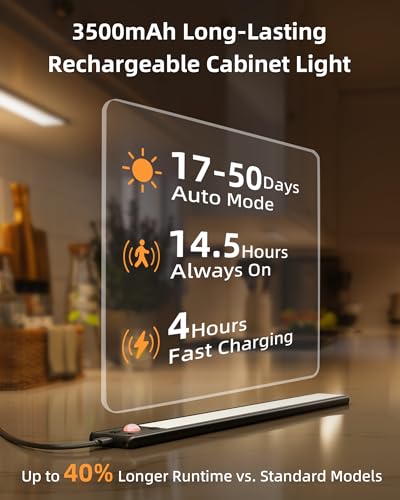 EZVALO Under Cabinet Lighting, 3500mAh Rechargeable Motion Sensor Light Indoor, 3 Color Temps, 5-Level Dimmable Magnetic Wireless Closet Lights for Kitchen, Stairs (Black, 2 Pack) - color: Black, size: 12 Inch