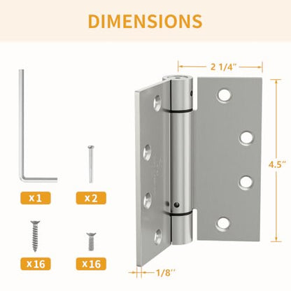 Luxbaro 2 Pack Self Closing Door Hinges, 4.5" x 4.5" Spring Loaded Hinges - color: Brushed Nickel-square, size: 4.5" 2 Pack