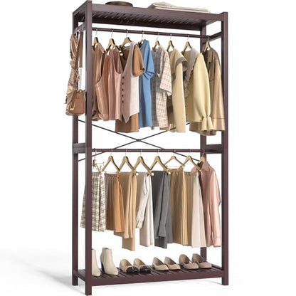 Homykic Bamboo Clothing Rack with Shelves, 33.5” Wide Clothes Rack, 78.8” H - color: Espresso, size: Standard