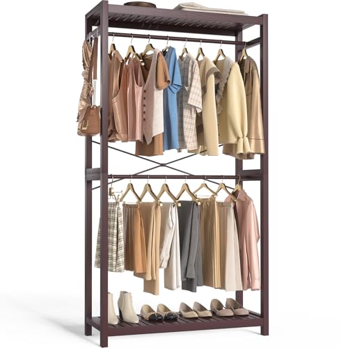 Homykic Bamboo Clothing Rack with Shelves, 33.5” Wide Clothes Rack, 78.8” H - color: Espresso, size: Standard