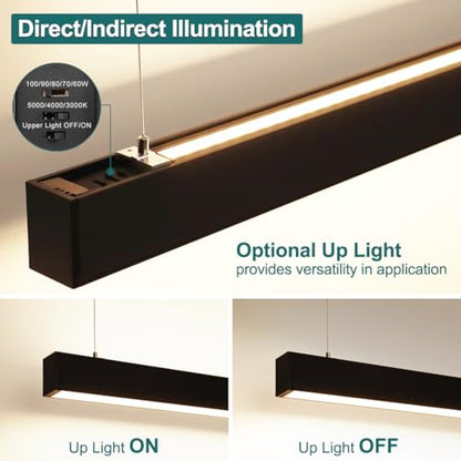 kadision 8FT LED Linear Light, 3CCT Selectable 60/70/80/90/100W Dimmable Up/Down Lights, Architectural Linear LED Light Fixture for Office Showroom Kitchen Island, Suspended or Surface Mount, 1-Pack - size: 8FT