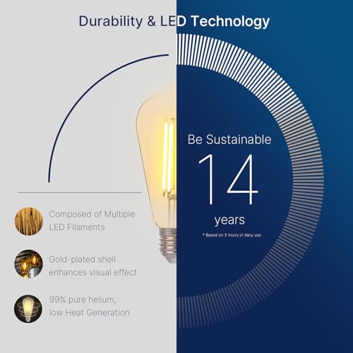 FLSNT 100W Equivalent LED Edison Bulbs, ST19 Dimmable Antique LED Light Bulbs, 2450K Warm White, 8W, 900LM, E26 Base, Amber Glass, 12 Pack - color: 100w 2450k Warm White, size: 12 Count (Pack of 1)