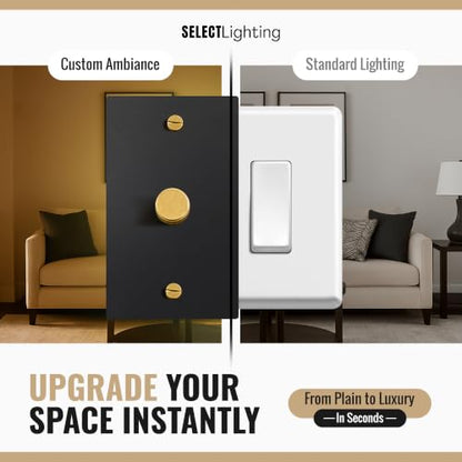 SELECT 2 Gang Solid Brass Rotary Dimmer Switch, 3-Way & 1-Way Compatible - color: Black with Brass, size: 2 Gang, style: 1/3-Way Dimmer