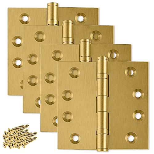 Heavy Duty Door Hinge Matte Brass Ball Bearing 4x4 Inch Heavy Duty - Set of 24 Solid Brass Hinges (Satin Brass) - color: Satin Brass