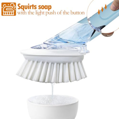 RIMAY Soap Dispensing Dish Brush Dish Scrubber with Soap Dispenser Handle - color: Blue