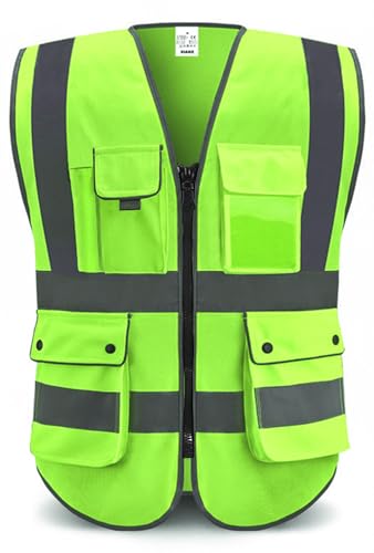 XIAKE Reflective Safety Vest for Men & Women High Visibility Class 2 Vest with Pockets Meets ANSI Standards - color: Green, size: Large