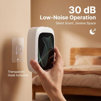 Waterless Essential Oil Diffuser, Cold Air Scent Diffuser Machine for Home & Office, Bluetooth App & Manual Control, USB-C or D Battery Powered, Wall Mount or Tabletop, White - color: White