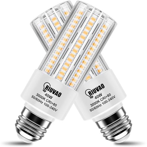 RIUVAO 2 Pack 300W Equivalent LED Corn Light Bulb, 5000 Lumen 3000K Warm White Daylight 40W LED Corn Light,E26/E27 Medium Base,for Indoor Outdoor Warehouse Garage Basement Backyard Factory Barn - color: 40w Warm Light