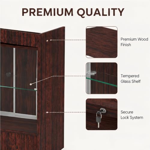 24x18x38 Inch Walnut Wooden Lockable Sliding Solid Door Cash Register Podium with Tempered Glass Shelves for Retail, Restaurant, Reception, Church - color: Walnut