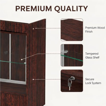 24x18x38 Inch Walnut Wooden Lockable Sliding Solid Door Cash Register Podium with Tempered Glass Shelves for Retail, Restaurant, Reception, Church - color: Walnut