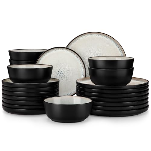 vancasso 24-Piece Grayish Beige Stoneware Plates and Bowls Sets for 8 - color: Grayish Beige