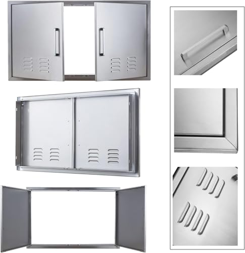 Outdoor Kitchen Doors, 42x21 Inch 304 Stainless Steel BBQ Access Door with Vent, Double Steel Doors for Outdoor Grill Island - size: 42W x 21H