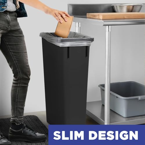 Plexon 23-Gallon Trash Can Set – Tall, Space-Saving Black Bins for Kitchen, Garage, Office, or Restaurant Use – Narrow Rectangular Design, 2-Pack