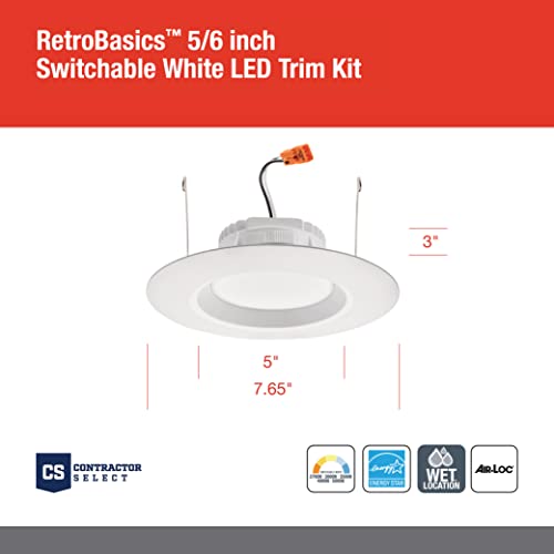 Juno 5"/6" Inch LED Recessed Lighting, RetroBasics Series LED Downlight Trim Kit, Regressed 5"/6" Ceiling Light with 5-in-1 Switchable White Color, 860 Lumens, Baffle Trim, Matte White - color: Switchable White, size: 5/6-Inch, style: Standard | Non-Adjus
