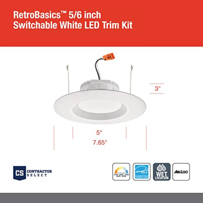 Juno 5"/6" Inch LED Recessed Lighting, RetroBasics Series LED Downlight Trim Kit, Regressed 5"/6" Ceiling Light with 5-in-1 Switchable White Color, 860 Lumens, Baffle Trim, Matte White (6-Pack) - color: Switchable White, size: 5/6-Inch (6-Pack), style: St