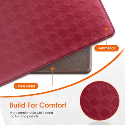 TranquilRelax 2-Piece Kitchen Mats, Cushioned Non-Slip Floor Mats, Burgundy - color: Burgundy, size: 2-Piece | 30"+47" | Standard