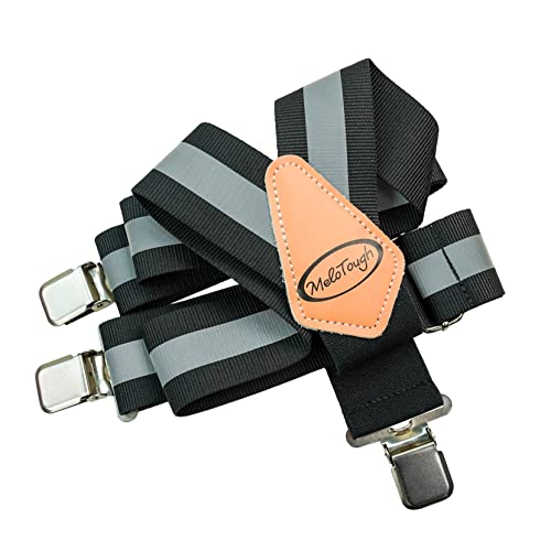 MELOTOUGH Reflective Safety Suspenders|Work Suspenders with Hi Viz Reflective Strip Hold Up Tool Belt Suspenders - color: Reflective Black, size: Y BACK