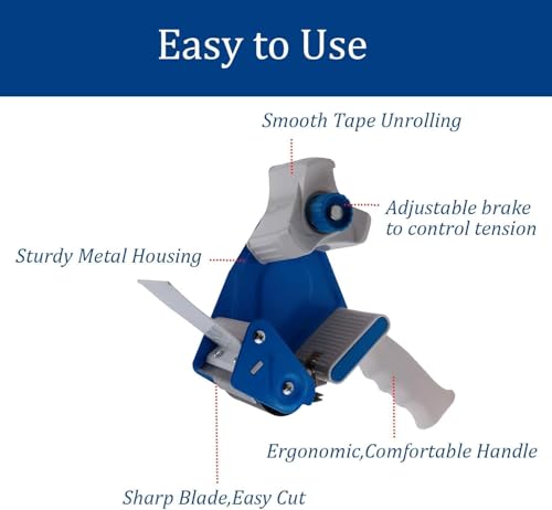 FCLMHD Packing Tape Dispenser Gun, 3 Inch Tape Gun Dispenser with 1 Roll Carton Packing Tape, Lightweight Industrial Side Loading Tape Dispenser(3Inch) - size: 3inch