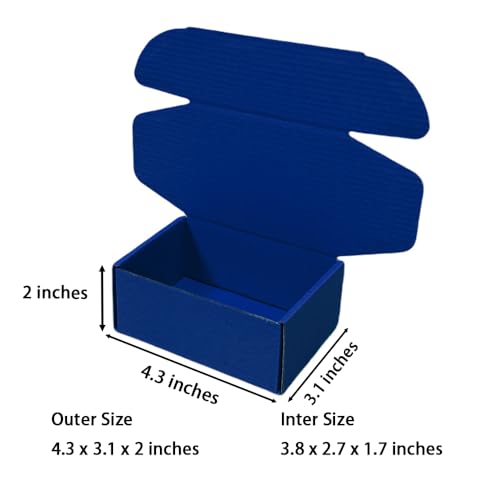 50 Pack 4.3x3.1x2 in Industrial Blue Mini Shipping Boxes - color: Industrial Blue, size: 4.3x3.1x2 in