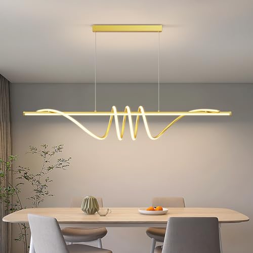 Modern LED Pendant Lights Kitchen Island, 57in Gold Chandelier Dimmable with Remote Control 3000k-6000K Adjustable, Aluminum Island Lighting Lamp Fixture for Kitchen, Dining Room - color: A-Gold, size: 57inch