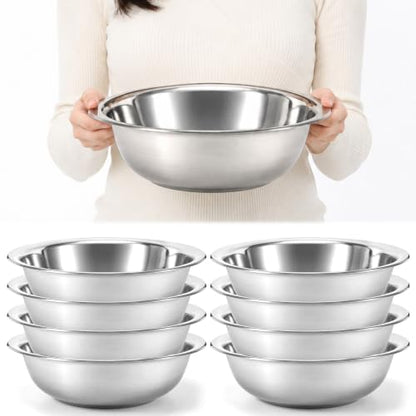 8 Pcs 7.5 Qt Large Stainless Steel Mixing Bowls with Mirror Finish