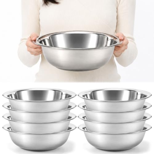 8 Pcs 7.5 Qt Large Stainless Steel Mixing Bowls with Mirror Finish