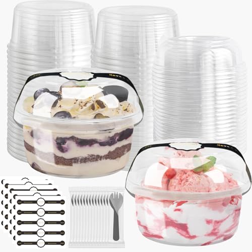 Disposable Food Containers With Lids And Spoons 50 Pack 12 oz Mini Parfait Dessert Cups Take Out Meal Prep Salad Bowls For Lunch, Plastic Ice Cream Bowls Pet, Acai Bowl, To-Go Party Containers(12oz) - size: 12oz