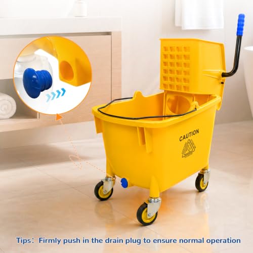 Chasesun 35 Quart Commercial Mop Bucket with Side Press Wringer on Wheels