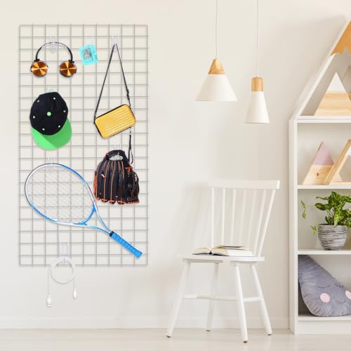 Hicarer 6 Pcs Commercial Grade Gridwall Panels for Display, Heavy Duty Wire Grid wall Display Rack Metal wall Mount Grid with 60 White Hooks for Retail Display Home Storage Vendor Events(2 x 4 ft) - size: 2 x 4 ft