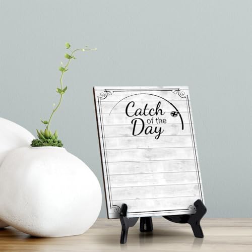 Catch of the Day 6x8 Dry Wipe Table Sign Easy Installation | Restaurant & Bar | Perfect To Clearly Direct Customers & Advertise Specials | No Pen Included - style: Catch of the Day