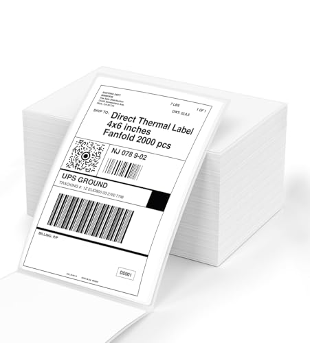 BlackWidow 4" x 6" Direct Thermal Shipping Labels, Perforated and Strong Adhesive, Compatible with Rollo, MUNBYN, Zebra, Fargo Label Printer. Commercial Grade. (Fanfold or roll) (Fanfold 2000 Labels) - size: Fanfold 2000 labels