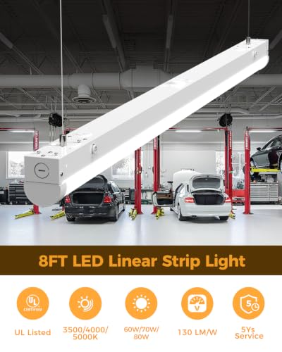 8FT LED Linear Strip Light: 80/70/60W 10400LM 3CCT 3500/4000/5000K - size: 8FT|2P