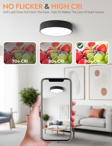 11.81in Dimmable Modern Black Flush Mount LED Ceiling Light Fixture - color: Black, size: 11.81 inch