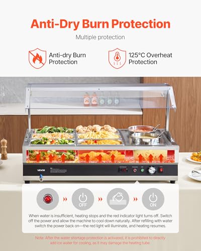 VEVOR Electric Soup Warmer, Two 6.34QT Pots & Six 1/3 Pans, Stainless Steel Commercial Food Warmer with 86~185°F Adjustable Temp, 1500W Bain Marie with Cover, Soup Station for Restaurant, Buffet - size: 2×6L Pots and 6×1/3 Pans