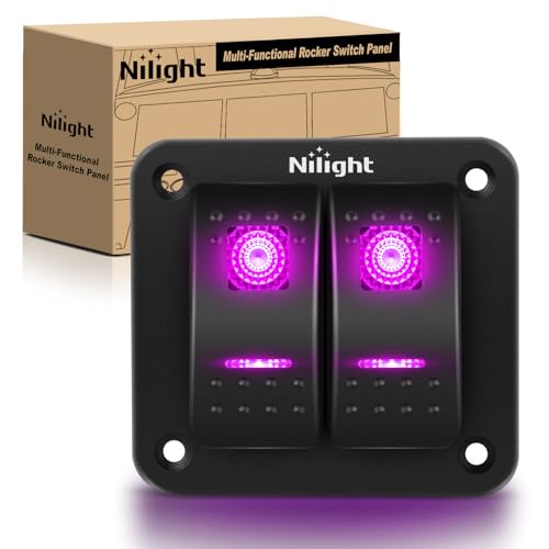 Nilight 2 Gang Rocker Switch Panel w/Purple LED Light 5Pin On Off Pre-Wired - color: Purple, size: 2 Gang