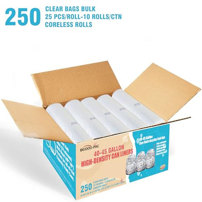 BEIDOU-PAC 40-45 Gallon Trash Bags, 250 Count Bulk, Heavy Duty Clear Plastic Recycling Garbage Bags, Multi-purpose Can Liners for Business Home Commercial, Industrial Contractors, Storage, Outdoor - style: 40-45 Gallon |250 Count(Value Pack)