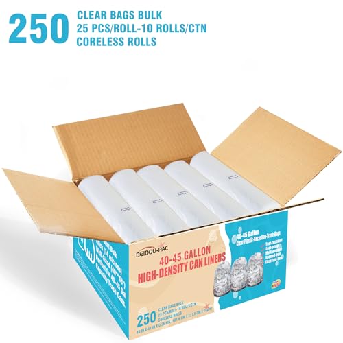 BEIDOU-PAC 40-45 Gallon Trash Bags, 250 Count Bulk, Heavy Duty Clear Plastic Recycling Garbage Bags, Multi-purpose Can Liners for Business Home Commercial, Industrial Contractors, Storage, Outdoor - style: 40-45 Gallon |250 Count(Value Pack)