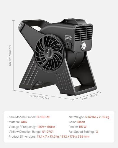 VEVOR Blower Fan, 13 in Portable Utility Floor Fan, 300 CFM, 3 Speeds, Multi-Angle Airflow, Lightweight Portable High Velocity Air Mover, for Drying, Dehumidifying, Carpets, Air Circulation, Cooling - size: 300 CFM (Utility)
