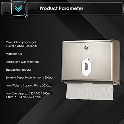 Commercial Paper Hand Towel Holder, Toilet Tissue Dispenser, Wall-Mounted Bathroom Tissue Dispenser Tissue Box Holder for Multifold Paper Towels (Champagne Gold) - color: Champagne Gold
