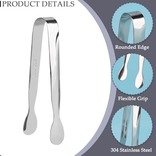 6 Pack 4.3 inch Mini Sugar Tongs, Stainless Steel Small Serving Tongs, Tiny Kitchen Tongs for Appetizers, Desserts, Tea Party and Coffee Bar