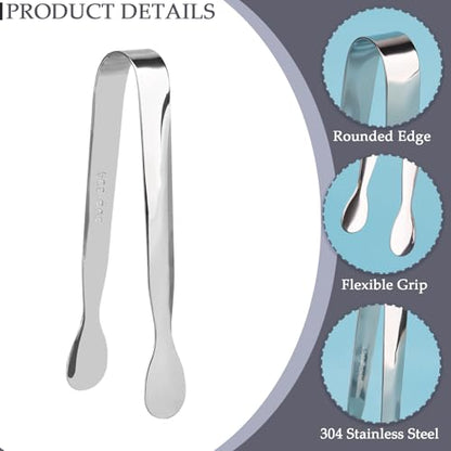 6 Pack 4.3 inch Mini Sugar Tongs, Stainless Steel Small Serving Tongs, Tiny Kitchen Tongs for Appetizers, Desserts, Tea Party and Coffee Bar