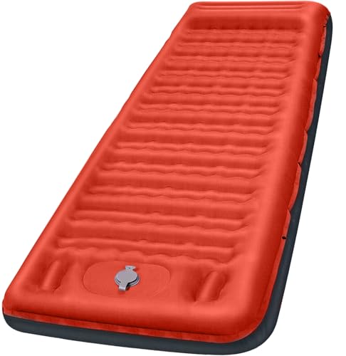 FNARMW Camping Sleeping Pad, Extra Thick 5 Inch Camping Mat with Pillow Built-in Foot Pump Inflatable Sleeping Pads Compact for Camping Backpacking Hiking Traveling Tent（Orange-Black） - color: Orange-black