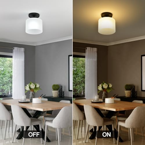 Semi Flush Mount Ceiling Light, Modern Kitchen Lighting Fixtures Ceiling, Rustic Ceiling Light Fixtures, Ceiling Lights with Glass Shade for Hallway Foyer Entryway Bedroom - color: 1 Pack Milk Glass, size: 1 Pack