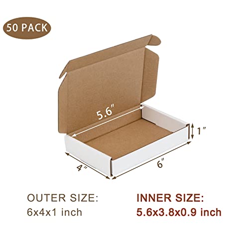 SUNLPH 50 Pack 6x4x1 Inches Small Shipping Boxes, White Corrugated Cardboard Boxes, Moving Mailing Packing Box - color: White, size: 6x4x1