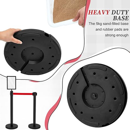 6 Pack Crowd Control Stanchions 9.8 ft Belt Sign Holder, Red Belt, Black - color: Black, size: Red Belt