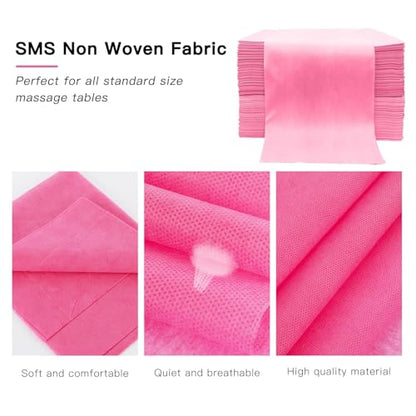 100PCS Disposable Massage Table Sheets, Pink Spa Bed Covers for Esthetician, Spa, Waxing, Lash, Tattoo, Salon Table, 31.5" X 71" - color: pink