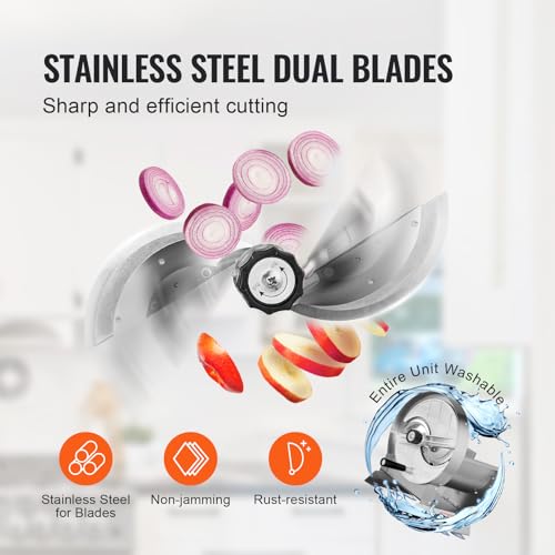 VEVOR Manual Vegetable Fruit Slicer, 0-0.5"/0-12mm Thickness Adjustable Commercial Slicer Machine, Stainless Steel Food Cutter Slicing Machine with 2 Spare Blades, for Potato, Cucumber, Lemon, Tomato - size: Manual-Vegetable-Stainless Steel